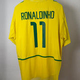 Spielerversion! Brasilien 2002 Heimtrikot – Nike (XXL) – Ronaldinho #11