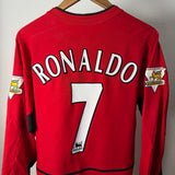 Manchester United 2003/04 Heimtrikot Langarm – Ronaldo 7 – Vodafone – M